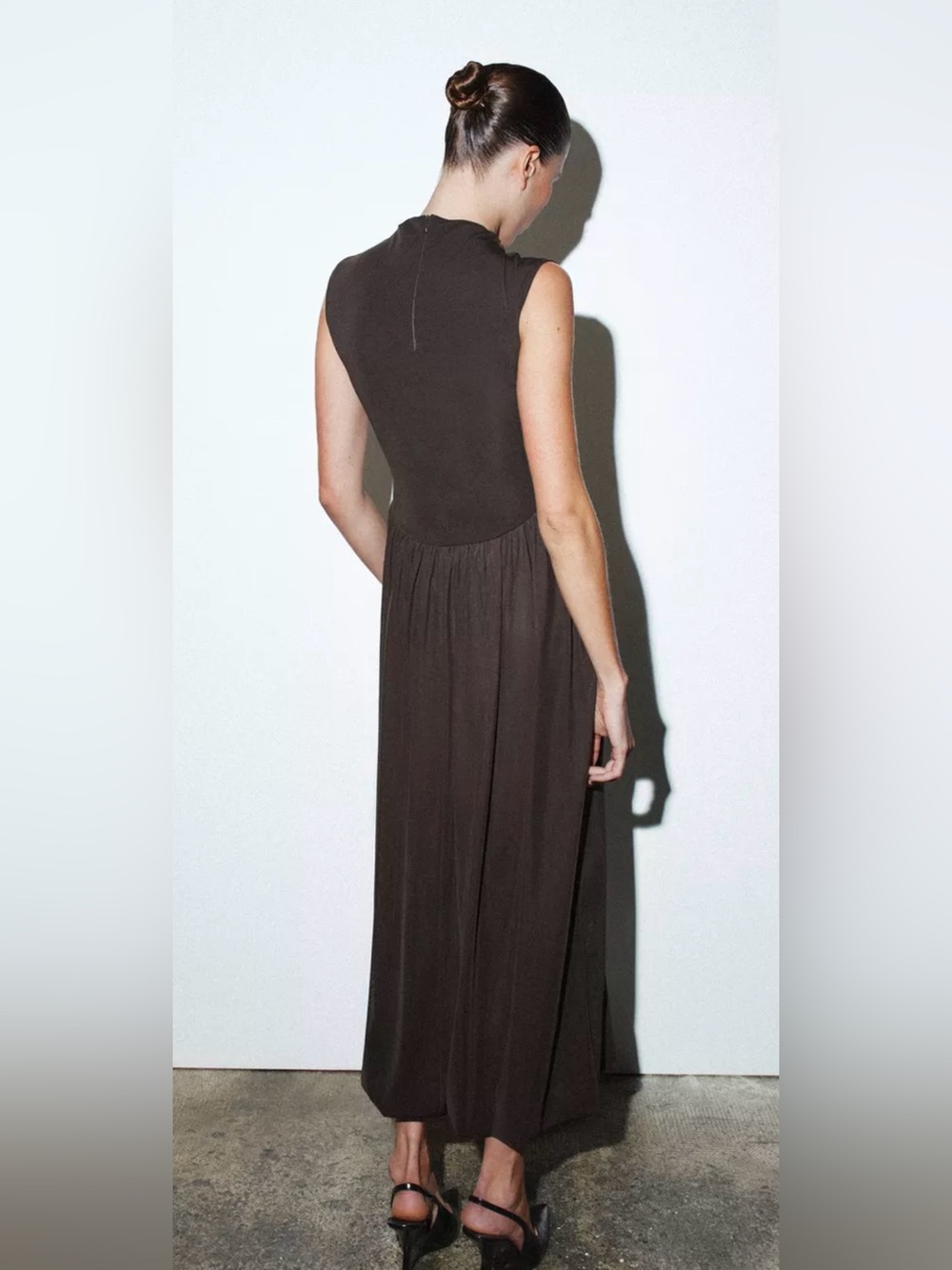 Zara Long Contrast Tulle Dress Black Mock Neck Bubble Hem NWOT Size Medium - Picture 5 of 8
